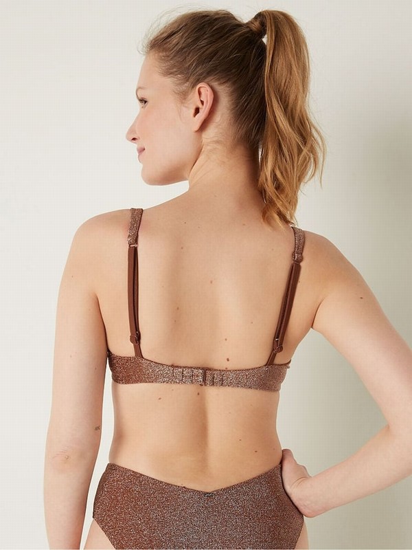 Grey Victoria Secret Soft Cappucino Push Up Shimmer Bikini Top | BMJEQ4293