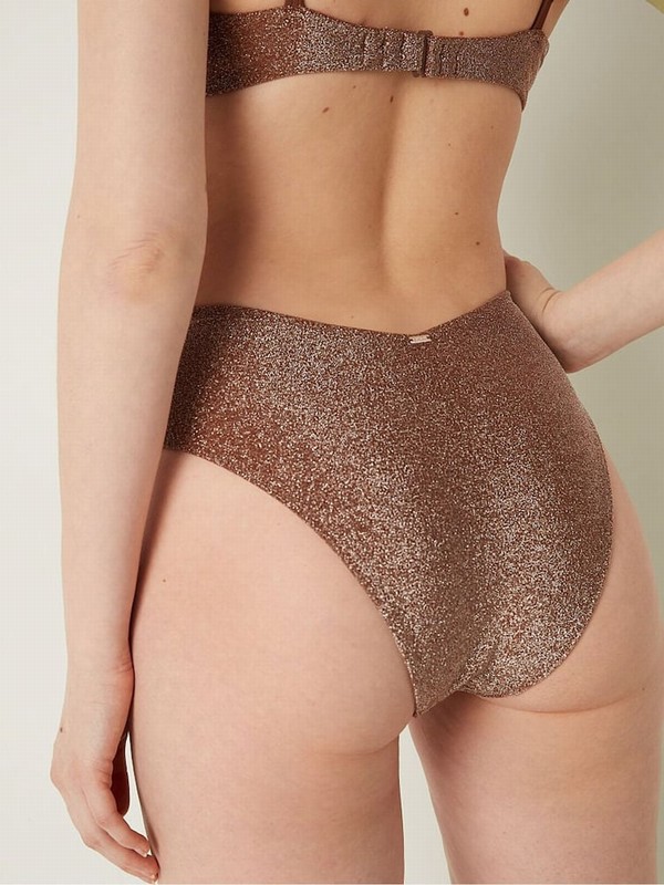 Grey Victoria Secret Soft Cappucinozilian Shimmer High Waist Cheeky Bikini Bottom | DCFPW1930