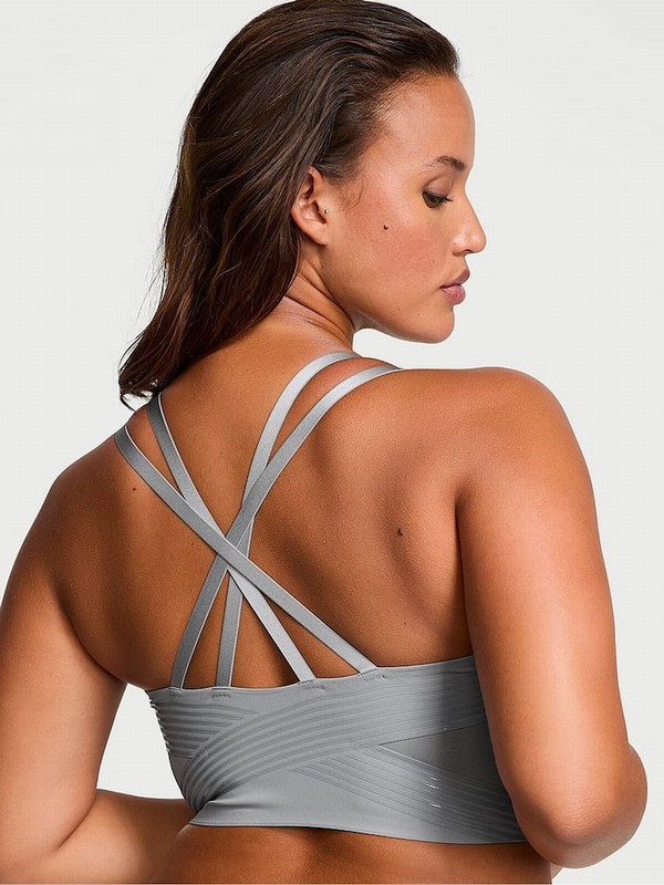 Grey Victoria Secret Starstruck Longline VSX Elevate™ Contour Low Impact Bras | UJCAT5187