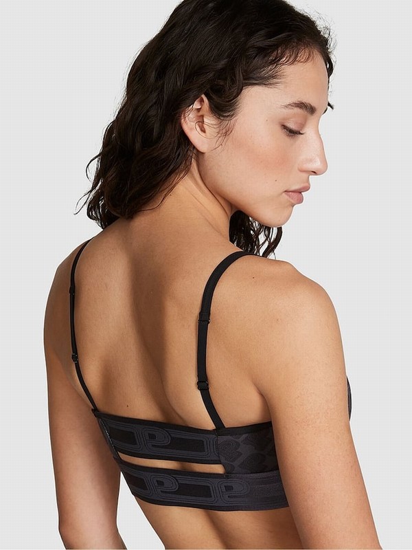 Grey Victoria Secret Warm Charcoal Logo Non WiLightly Lined Low Impact Sports Bra | VHSQX4971