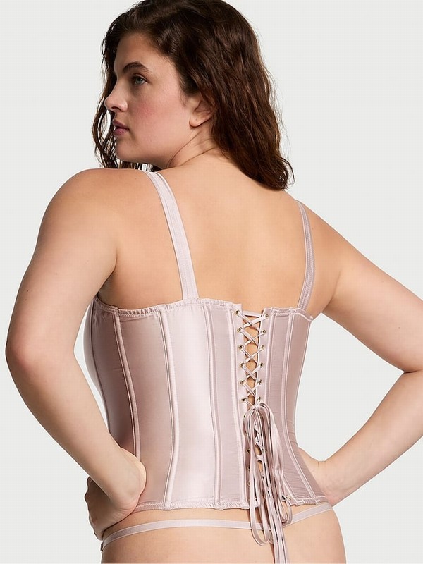 Grey / Purple Victoria Secret Lilac Archive Satin Corset and Knicker Set Lingerie | MUBNS8546