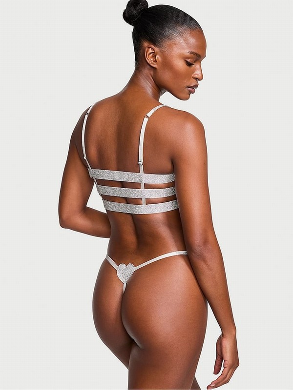 Grey / Silver Victoria Secret Pearl Shinelette and Knicker Set Bras | ZASYM3245