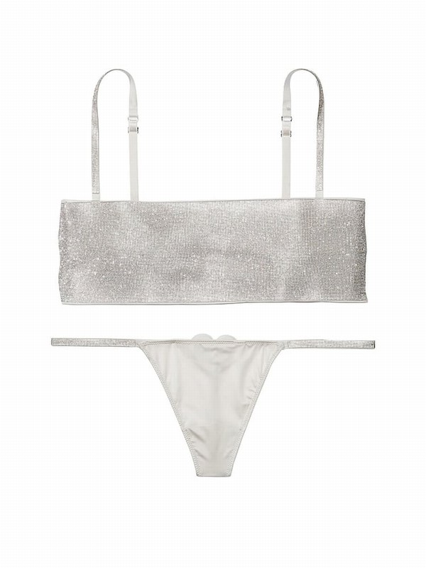 Grey / Silver Victoria Secret Pearl Shinelette and Knicker Set Bras | ZASYM3245