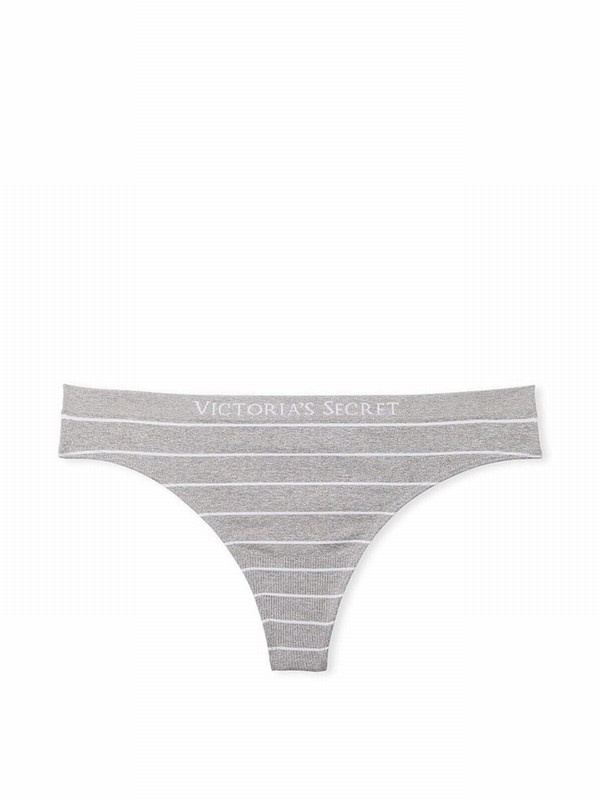 Grey / Stripes Victoria Secret Medium Heather Clean Printed Thong Underwear | JSGEM0235