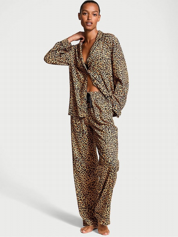 Leopard Victoria Secret New Glam Leo Flannel Long Nightwear | CNIUJ6041