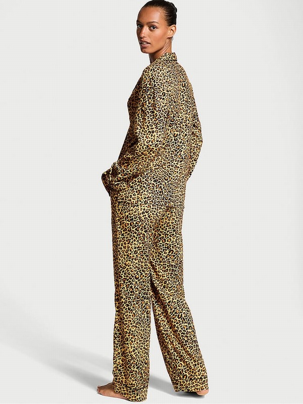 Leopard Victoria Secret New Glam Leo Flannel Long Nightwear | CNIUJ6041