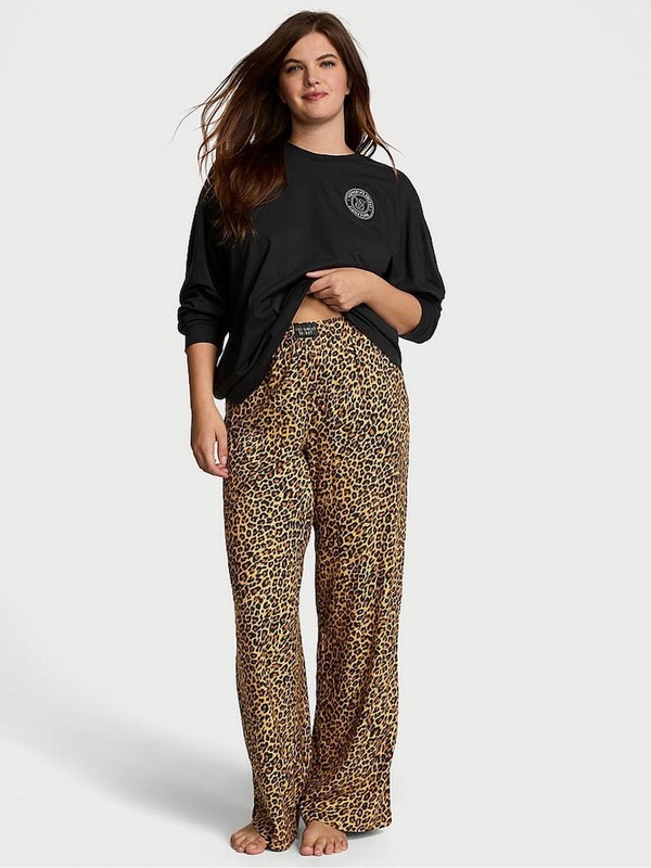 Leopard Victoria Secret New Glam Leo Long Sleeve Flannel Nightwear | JYGER1268