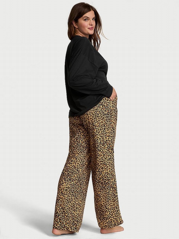 Leopard Victoria Secret New Glam Leo Long Sleeve Flannel Nightwear | JYGER1268