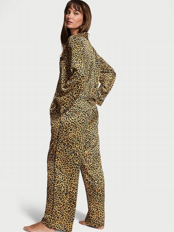 Leopard Victoria Secret New Glam Leo Satin Long Nightwear | OCDWS4829