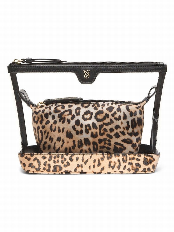 Leopard / Brown Victoria Secret AM/PM Duo Makeup Bag | AFPQV6527
