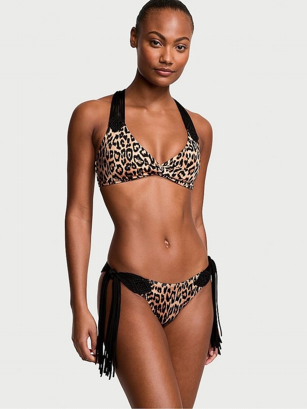 Leopard / Brown Victoria Secret Cheeky Archive Macrame Bikini Bottom | UBOGJ9671