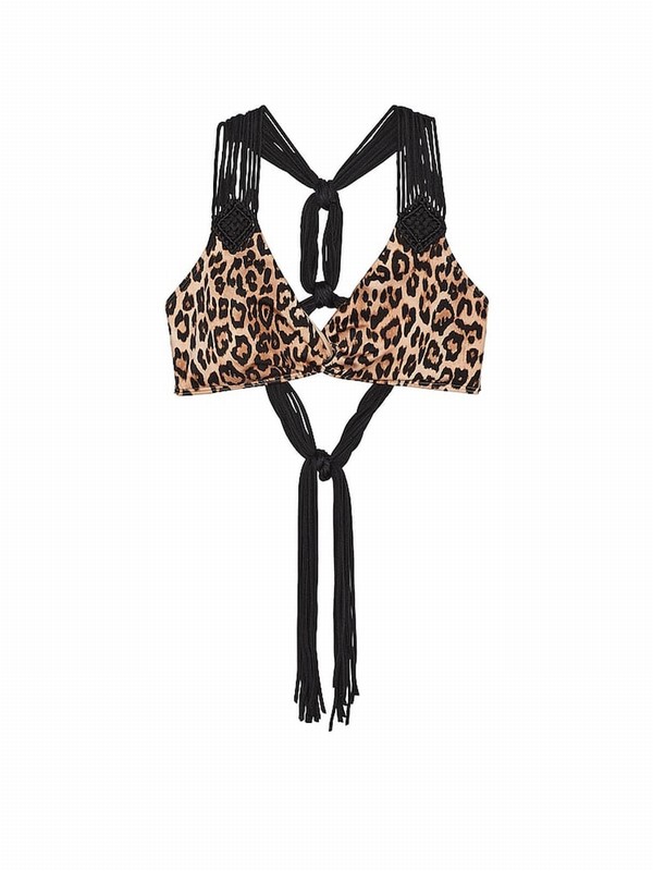 Leopard / Brown Victoria Secret Cross Over Archive Macrame Bikini Top | RULWB8231