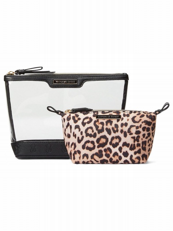 Leopard / Brown Victoria Secret Luxe AM/PM Duo Makeup Bag | HVRKN2964