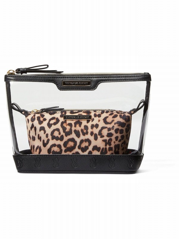 Leopard / Brown Victoria Secret Luxe AM/PM Duo Makeup Bag | HVRKN2964