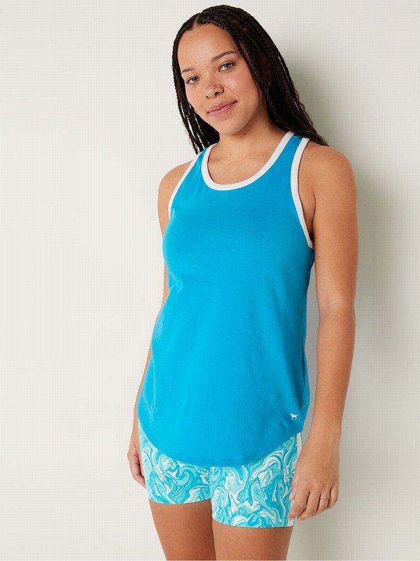 Light Blue Victoria Secret Bright Marine Everyday Ringer Tank Tops | HCXEY3081