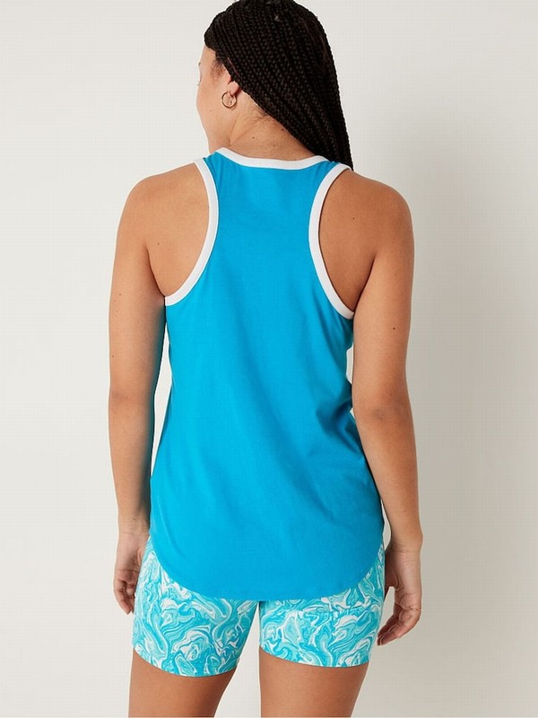 Light Blue Victoria Secret Bright Marine Everyday Ringer Tank Tops | HCXEY3081