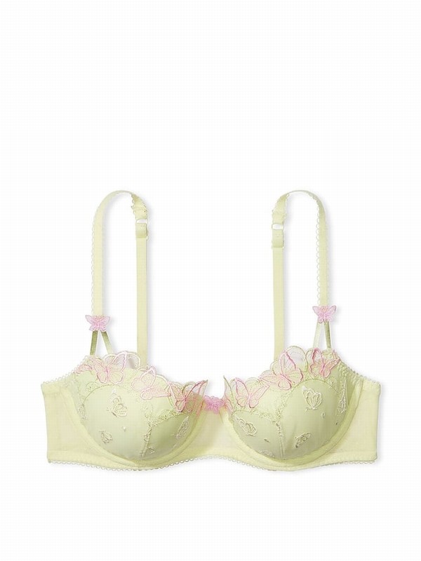 Light Green Victoria Secret Lime Lightly Lined Balcony EmbroideButterfly Lace Bras | XYUHI5792