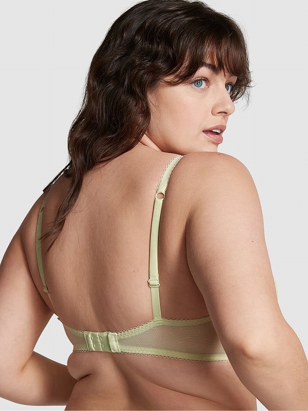 Light Green Victoria Secret Lime Push Up EmbroideButterfly Lace Bras | YNBIJ8032