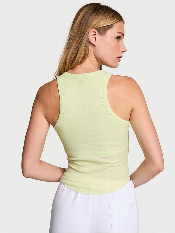 Light Green / Cream / Green Victoria Secret Lime Cream High Neck Shrunken Rib Tops | OZDBI9217