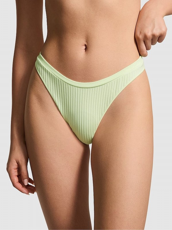 Light Green / Cream / Green / Blue Victoria Secret Lime Cream Denim Thong Underwear | MKVQY2394