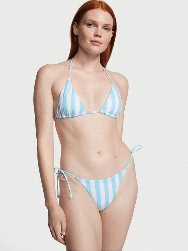 Light Turquoise / Blue / Stripes Victoria Secret Aqua Cabana Triangle Bikini Top | IZTSE4761