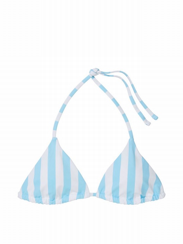 Light Turquoise / Blue / Stripes Victoria Secret Aqua Cabana Triangle Bikini Top | IZTSE4761