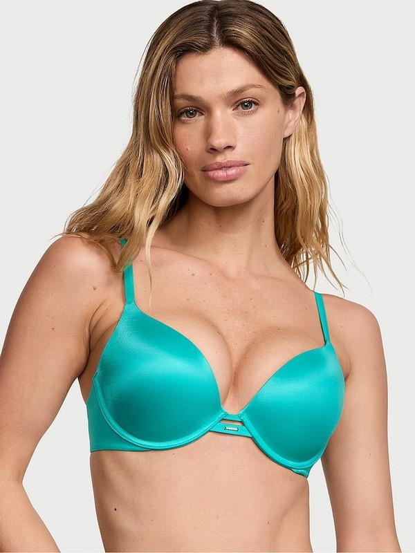 Light Turquoise / Green Victoria Secret Aqua Sea Smooth Plunge Push Up Bras | OXFCM1035