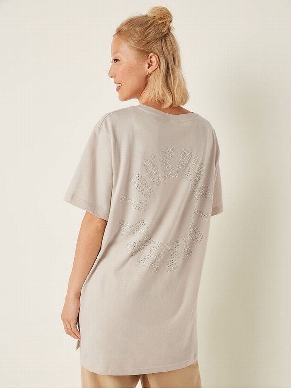 Light Yellow / Cream Victoria Secret Vanilla Bean Shine Cream Logo Sleeve T Shirts | XZQRL3275