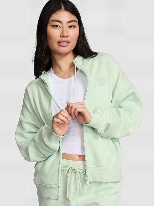 Mint / Green Victoria Secret Mint Zip Up Fleece Hoodie | CTKFX4580