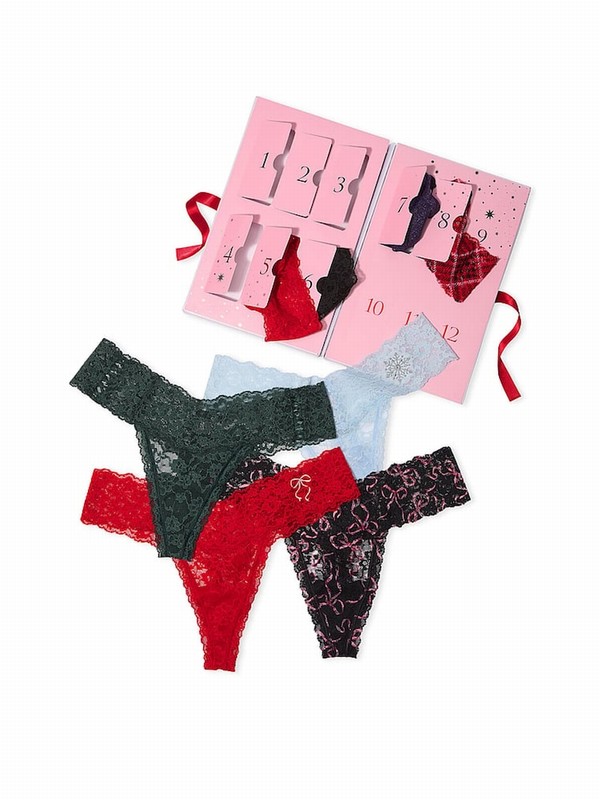 Multicolor Victoria Secret Christmas 12 Pack Advent Calendar Thong Underwear | XSHWU3527