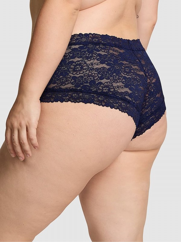 Navy / Blue Victoria Secret Midnight Cheeky Floral Lace Underwear | CLHQO4520