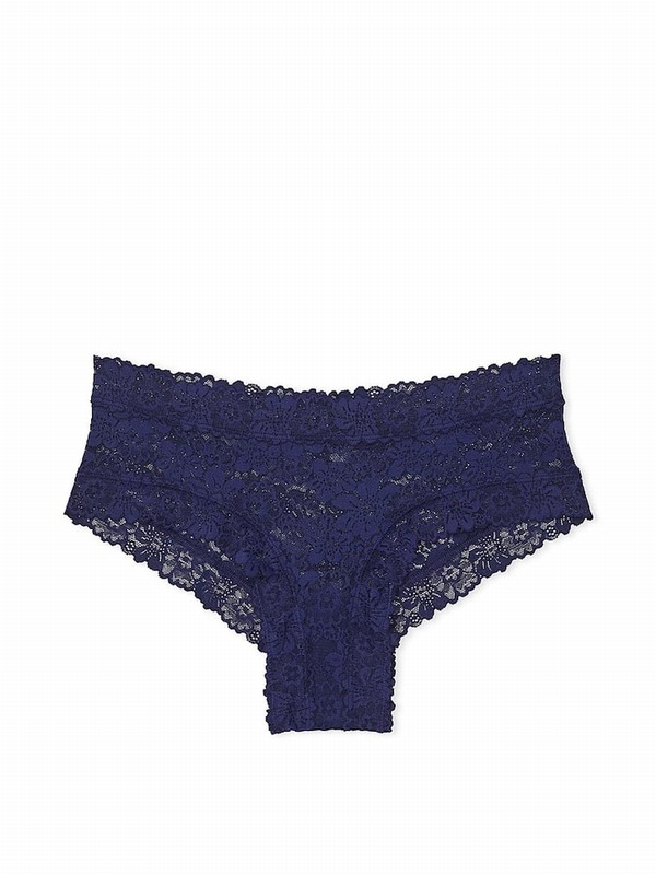Navy / Blue Victoria Secret Midnight Cheeky Floral Lace Underwear | CLHQO4520