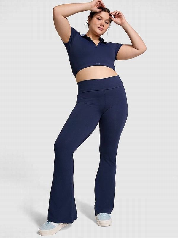 Navy / Blue Victoria Secret Midnight Diamante Cotton Foldover Flare Leggings | GXNYS9587