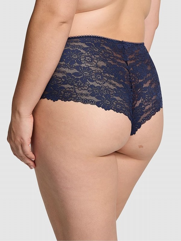 Navy / Blue Victoria Secret Midnight Lace Trim Cheeky No Show Underwear | ETSDF2619