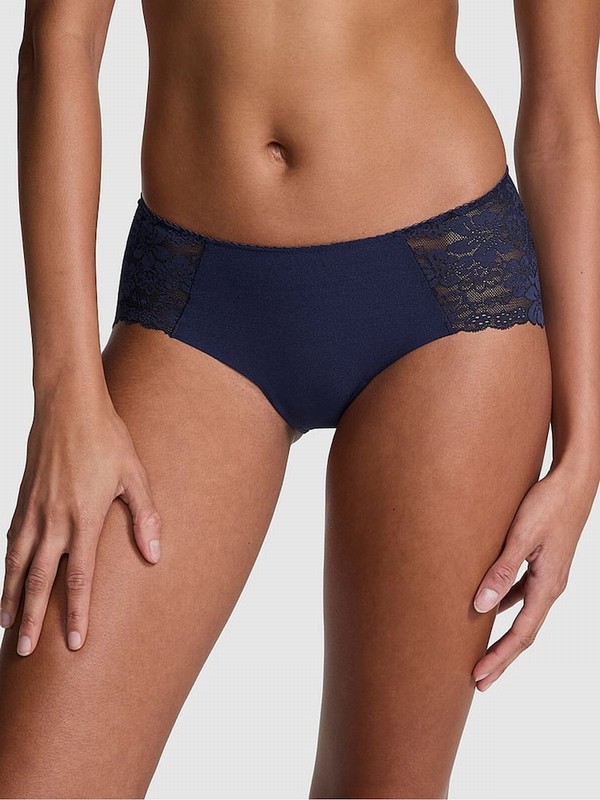Navy / Blue Victoria Secret Midnight Lace Trim Hipster No Show Underwear | XFTNI4167