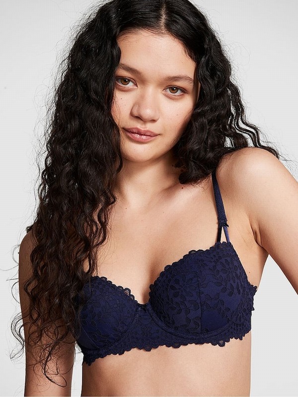 Navy / Blue Victoria Secret Midnight Lace Balcony Eyelet Bras | GPZHY8749