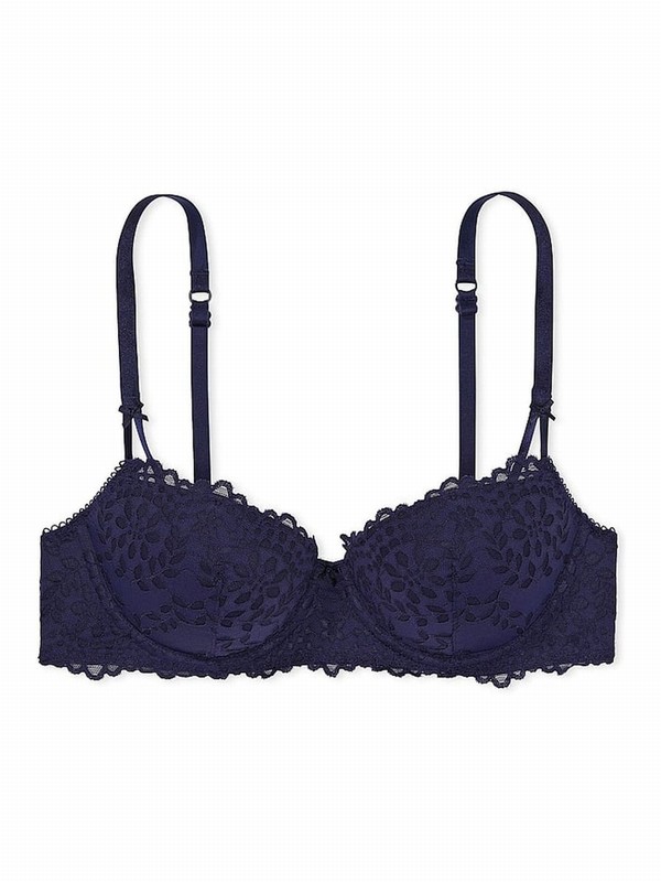 Navy / Blue Victoria Secret Midnight Lace Balcony Eyelet Bras | GPZHY8749