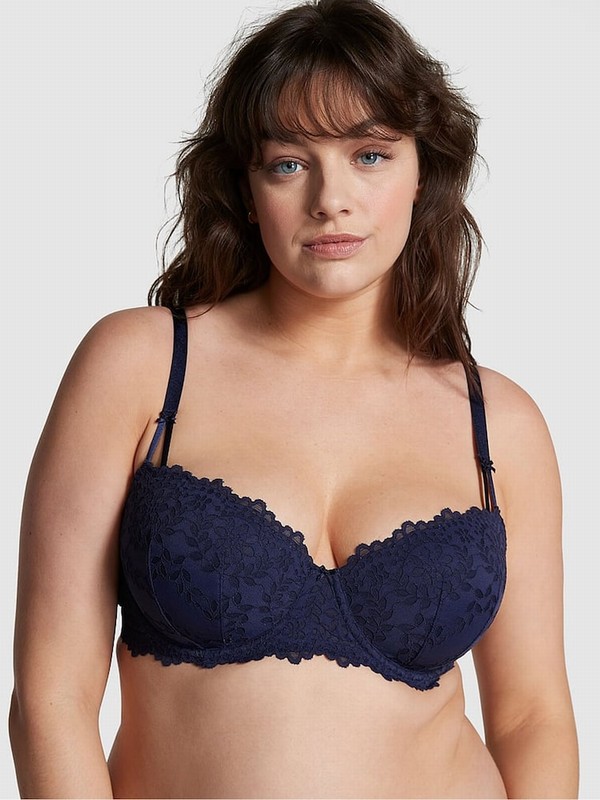 Navy / Blue Victoria Secret Midnight Lace Balcony Eyelet Bras | LKDXQ4521