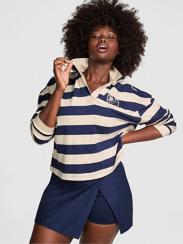 Navy / Blue Victoria Secret Midnight Long Sleeve Rugby T Shirts | JCQYG2160