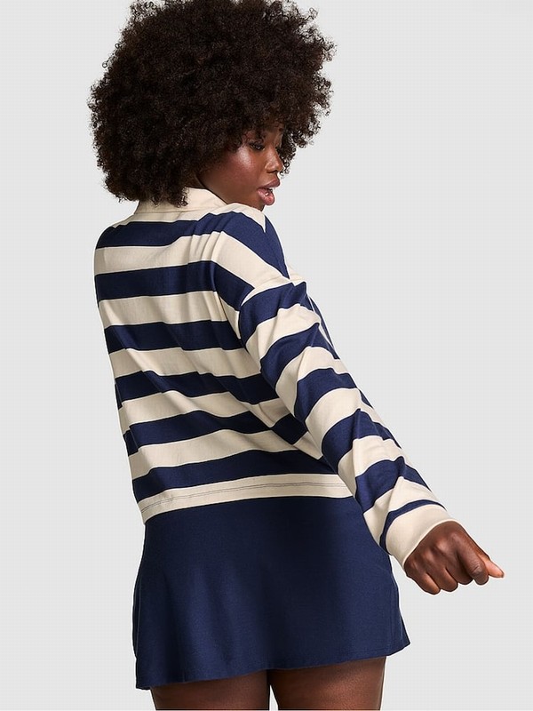 Navy / Blue Victoria Secret Midnight Long Sleeve Rugby T Shirts | JCQYG2160