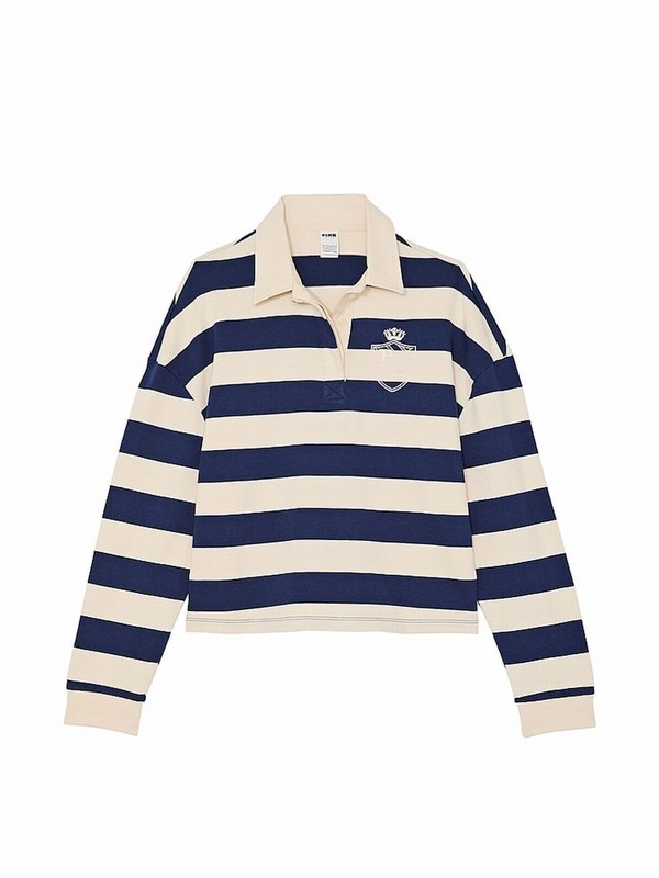 Navy / Blue Victoria Secret Midnight Long Sleeve Rugby T Shirts | JCQYG2160