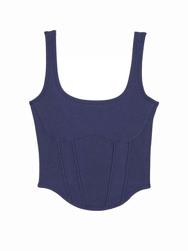 Navy / Blue Victoria Secret Midnight Pique Cinched Top Tops | HAEFL4281