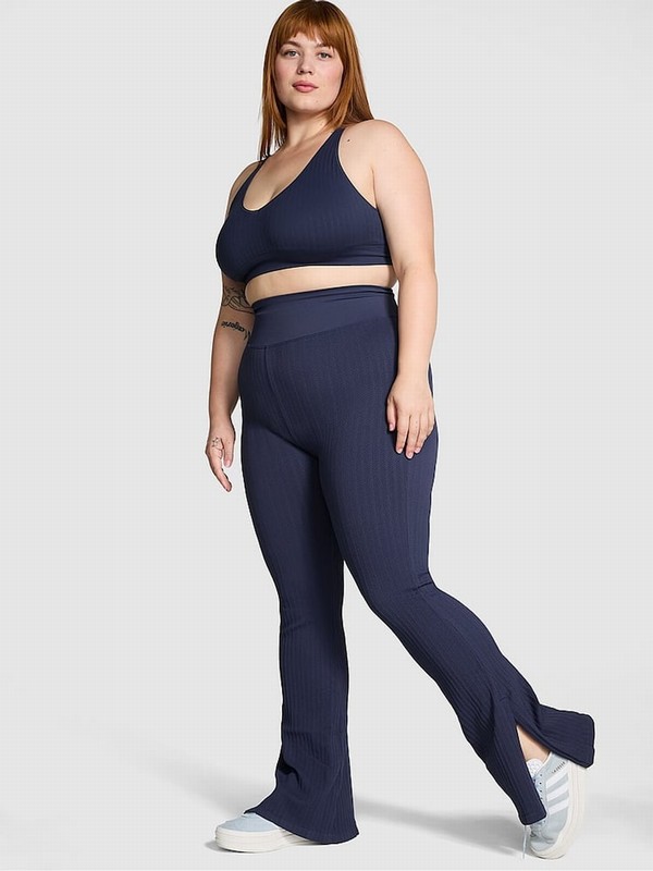 Navy / Blue Victoria Secret Midnight Seamless Cable Knit High Waist Flare Leggings | YNRHC3728