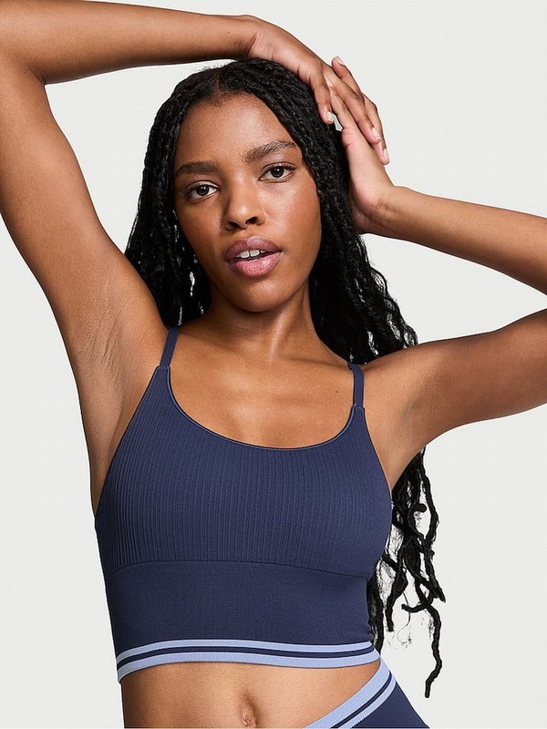 Navy / Blue Victoria Secret Midnight Seamless Longline Scoop Top Sports Bra | NKICJ3271