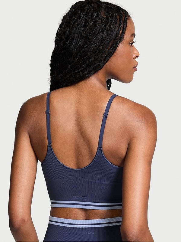 Navy / Blue Victoria Secret Midnight Seamless Longline Scoop Top Sports Bra | NKICJ3271
