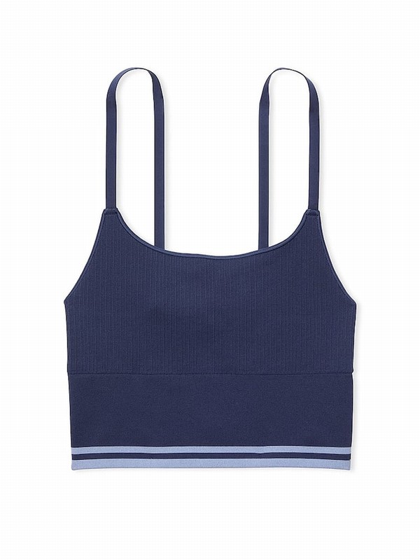 Navy / Blue Victoria Secret Midnight Seamless Longline Scoop Top Sports Bra | NKICJ3271