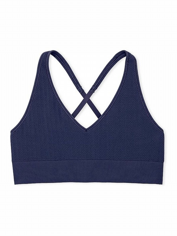 Navy / Blue Victoria Secret Midnight Seamless Cable Knit Sports Bra | HEILK9531