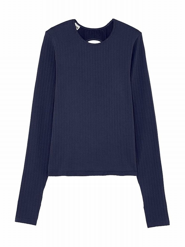 Navy / Blue Victoria Secret Midnight Seamless Cable Knit Long Sleeve T Shirts | HDUFA2501