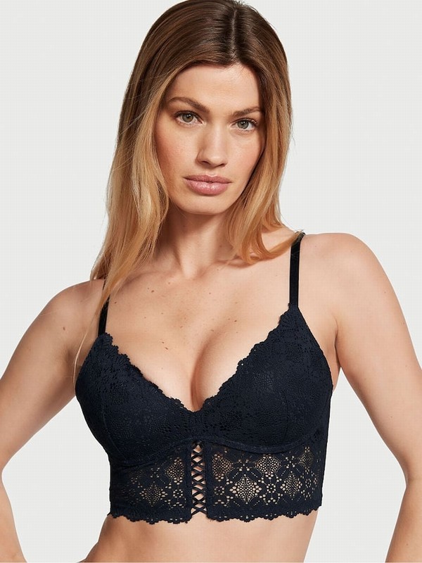 Navy / Blue Victoria Secret Noir Crochet Lace Push Up Bras | JWDYS3801