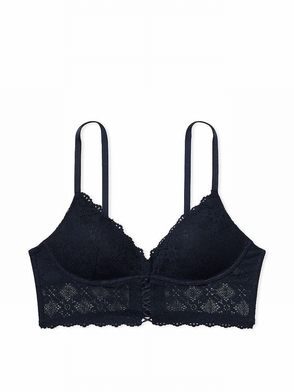 Navy / Blue Victoria Secret Noir Crochet Lace Push Up Bras | JWDYS3801